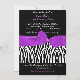 21. Geburtstag Party, Zebra, schwarz, lila Einladung