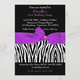 21. Geburtstag Party, Zebra, schwarz, lila Einladung