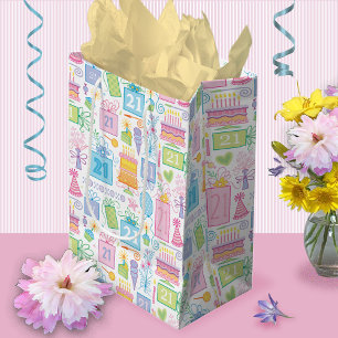 21. Geburtstag Pastel Pink Kuchen präsentiert Ball Mittlere Geschenktüte