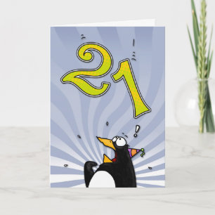 21. Geburtstag - Pinguin-Überraschungskarte Karte