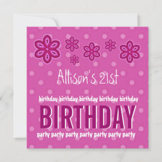 21. Geburtstag Pink Blume Teen Girl Individuelle N Einladung