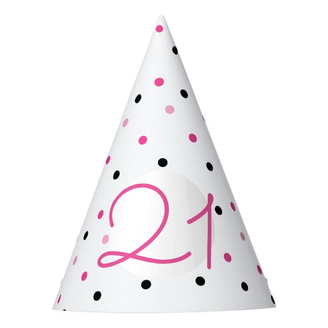 21. Geburtstag Pink Festive Polka Dots Partyhütchen (Vorderseite)