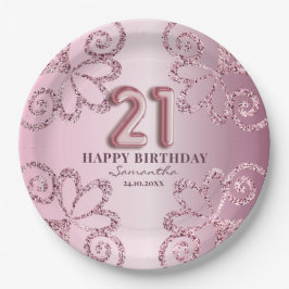 21. Geburtstag Pink Princess Glitzer Ballon Script Pappteller