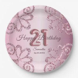 21. Geburtstag Pink Princess Glitzer Ballon Script Pappteller