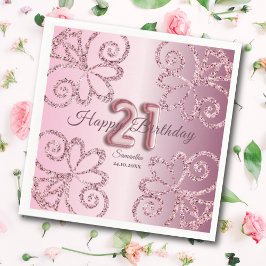 21. Geburtstag Pink Princess Glitzer Ballon Script Serviette