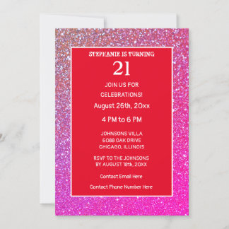21. Geburtstag Pink Rose Gold Glitzer Orange Moder Einladung
