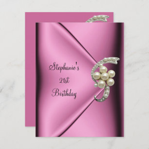 21. Geburtstag Pink Silk Pearl Jewel Lady Girl Einladung