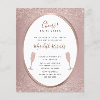 21. Geburtstag Rose Gold Champagne Einladung
