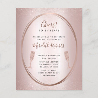 21. Geburtstag Rose Gold Champagne Einladung