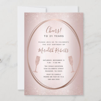 21. Geburtstag Rose Gold Champagner Party Einladun
