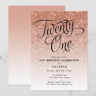 21. Geburtstag Rose Gold Glitzer Einladung