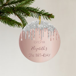 21. Geburtstag Rose Gold Glitzer Rosa 21 Silber Keramik Ornament