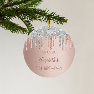21. Geburtstag Rose Gold Glitzer Rosa 21 Silber Keramik Ornament