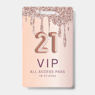 21. Geburtstag Rose Gold Glitzer Tropfen Ausweis