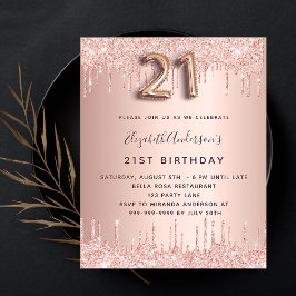 21. Geburtstag Rose Gold Glitzern Einladung Flyer