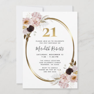 21. Geburtstag Rose Gold Metallic Floral Party Einladung