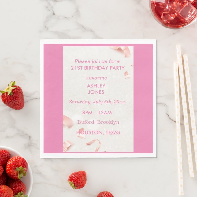 21. Geburtstag Rose Gold pink | PARTY EINLADUNG Serviette (Beispiel)