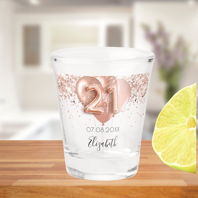 21. Geburtstag Rose Goldballons Name Schnapsglas (Von Creator hochgeladen)