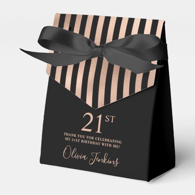 21. Geburtstag Roségold gestreift Danke Geschenkschachtel (Vorderseite)