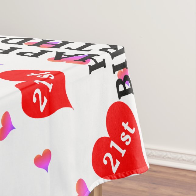 21. Geburtstag rote rosa Herzen Tischdecke (Beispiel)