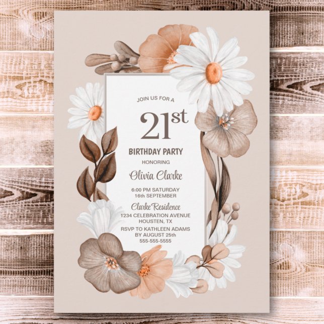 21. Geburtstag Rustic Boho Floral Party Einladung (Von Creator hochgeladen)