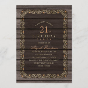 21. Geburtstag Rustic Wood Extravagant Country Par Einladung