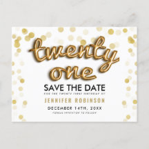 21. Geburtstag Save the Date Gold Balloons Glitzer