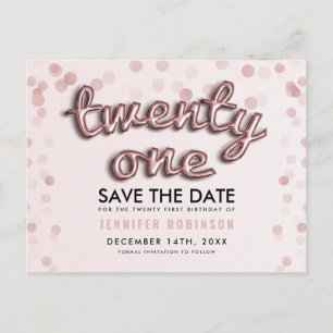 21. Geburtstag Save the Date Rose Gold Blush Pink Ankündigungspostkarte