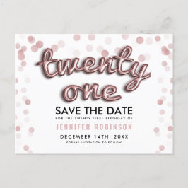 21. Geburtstag Save the Date Rose Goldballons Ankündigungspostkarte