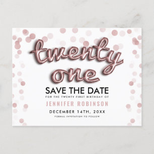 21. Geburtstag Save the Date Rose Goldballons Ankündigungspostkarte