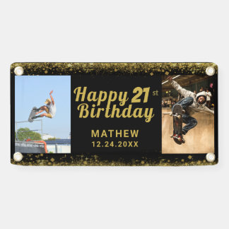 21. Geburtstag Schwarz-Gold-Foto-Glitzer Banner