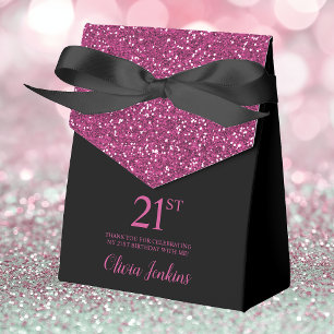 21. Geburtstag Schwarz Heißrosa Glitter Dankeschön Geschenkschachtel