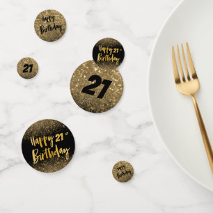 21. Geburtstag Schwarz und Gold Glitter Konfetti