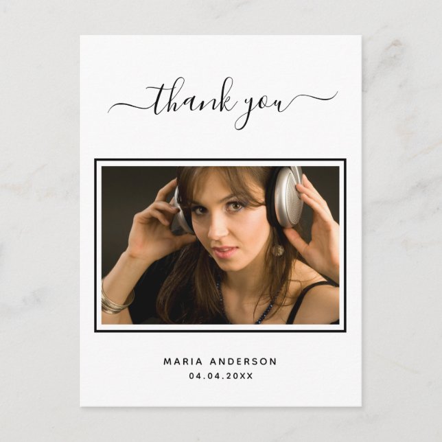 21. Geburtstag Schwarz-weißes Foto vielen Dank Postkarte (Vorderseite)