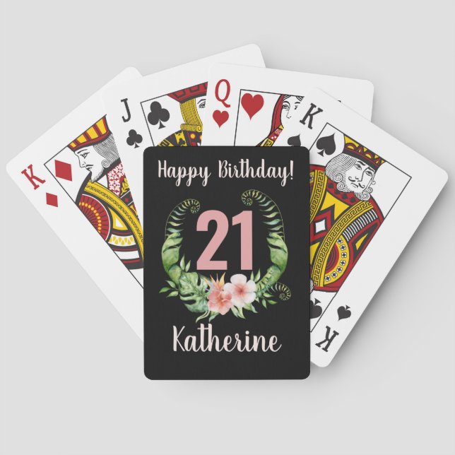 21. Geburtstag schwarze Blüte Spielkarten (Rückseite)