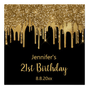 21. Geburtstag schwarze Gold Glitzer stilvoll Poster