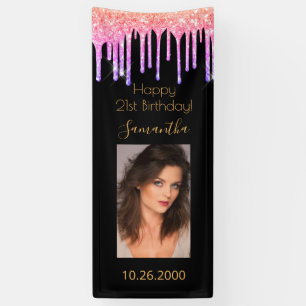 21. Geburtstag schwarze pink goldene Tropfen Foto Banner