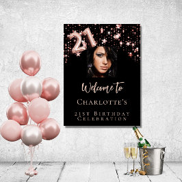 21. Geburtstag Schwarze Rose Gold Foto Sterne will Poster