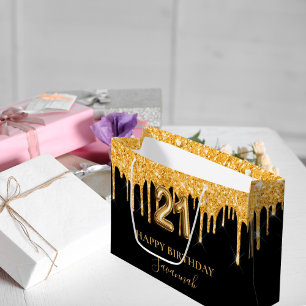 21. Geburtstag Schwarzer Glitzer Tropfen Name Große Geschenktüte