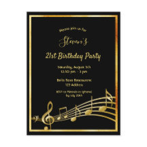 21. Geburtstag Schwarzer Musiknoten Einladung