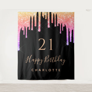 21. Geburtstag schwarzer Regenbogen Glitzer rosa l Wandteppich