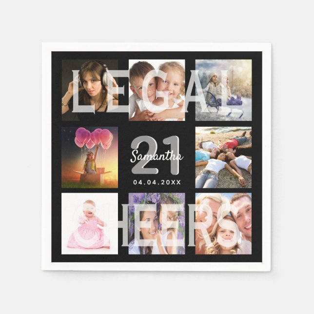 21. Geburtstag Schwarzes Foto Kollage gesetzlich Serviette (Vorderseite)