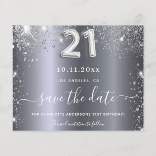 21. Geburtstag Silber Glitter Budget Save-the-Date Flyer