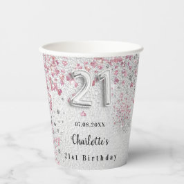 21. Geburtstag Silberrosa Glitzer Pappbecher