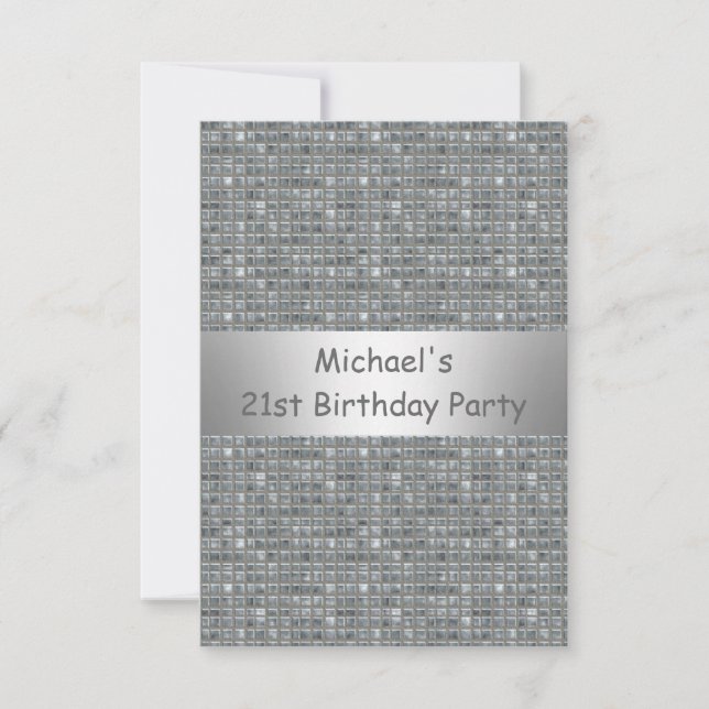 21. Geburtstag Silver Gray Marle Tile Muster Einladung (Vorderseite)