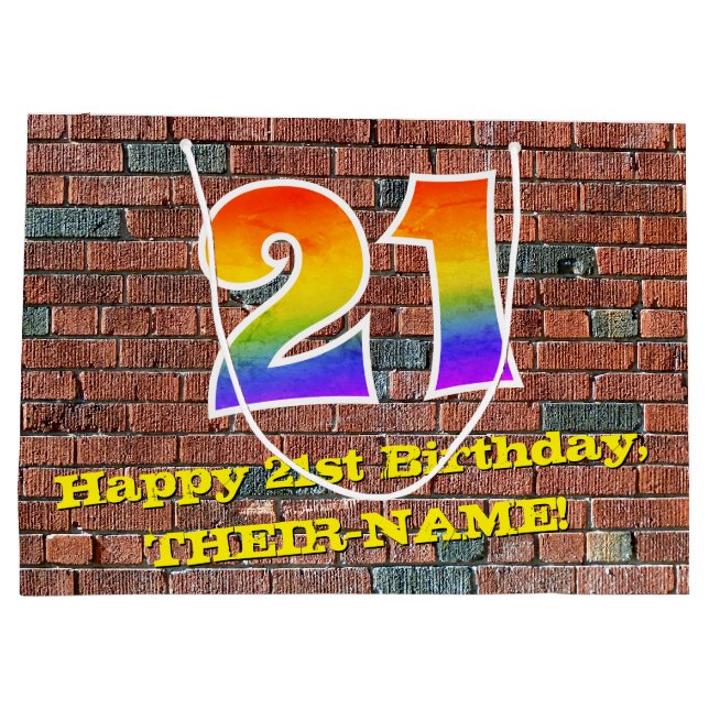 21. Geburtstag: Spaß, Graffiti-Inspiriert Regenbog Große Geschenktüte (Rückseite)