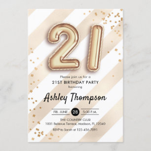 21. Geburtstag - Streifen Gold Ballons Einladung