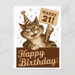 21. Geburtstag süße lustige Katze vintage Postkarte