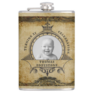 21. Geburtstag Vintage Retro Rustikal Monogramm Fo Flachmann