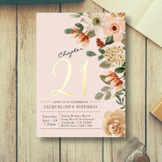 21. Geburtstag Vintager Blumenpfirsich Kapitel 21 Folieneinladung